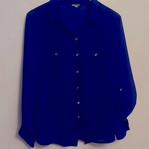 Cobalt Blue Sheer Button Down Blouse